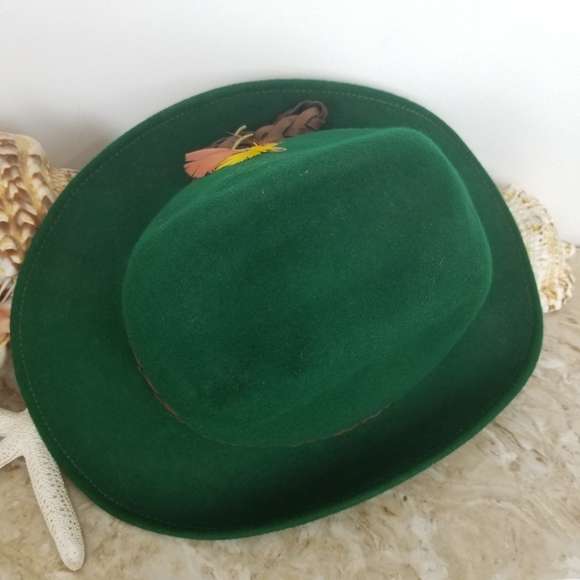 TALLY HO Vintage Wool Fedora Hat Hunter Green Octoberfest - Picture 7 of 12